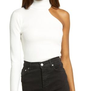 NWT BARDOT Women's One-Shoulder Knit Turtleneck Sweater in White/Ivory Size XS